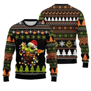 Light Christmas Baby Yoda Ugly Sweater