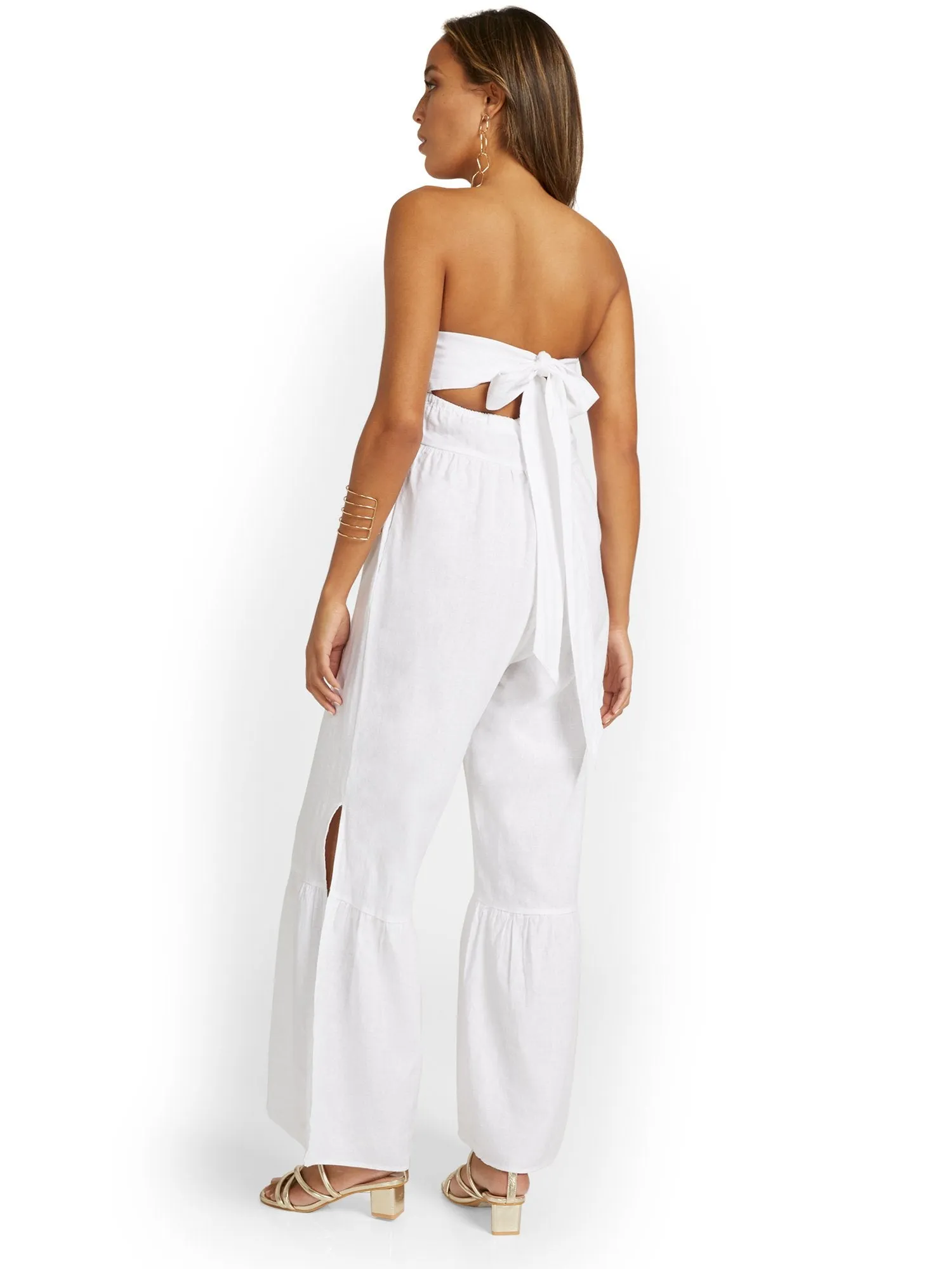 Linen-Blend Strapless Tie-Back Jumpsuit