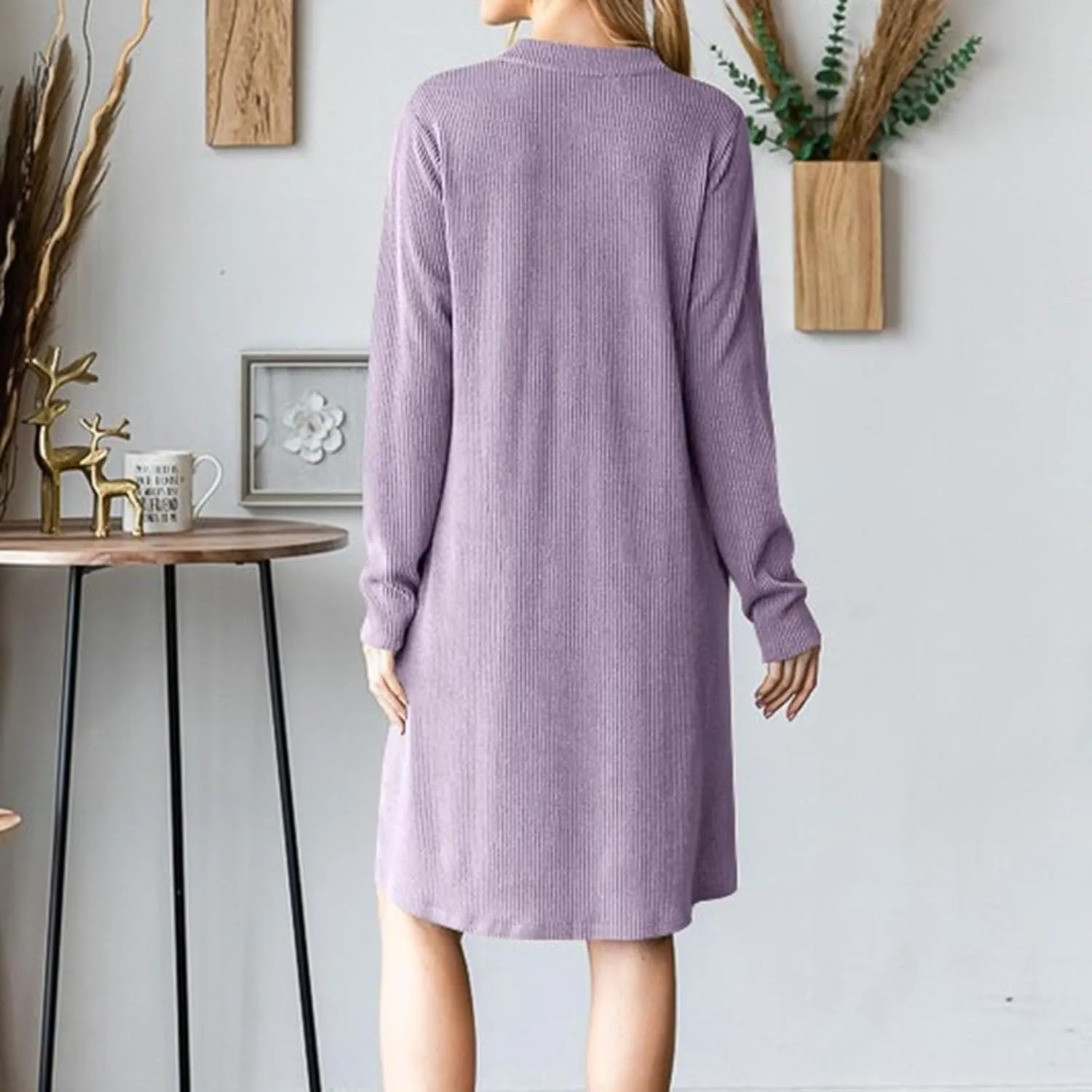 Long Sleeve Dress for Women V Neck Casual Loose Textured Mini Dresses 2025 Fashion Summer Sundress Shirt Dresses