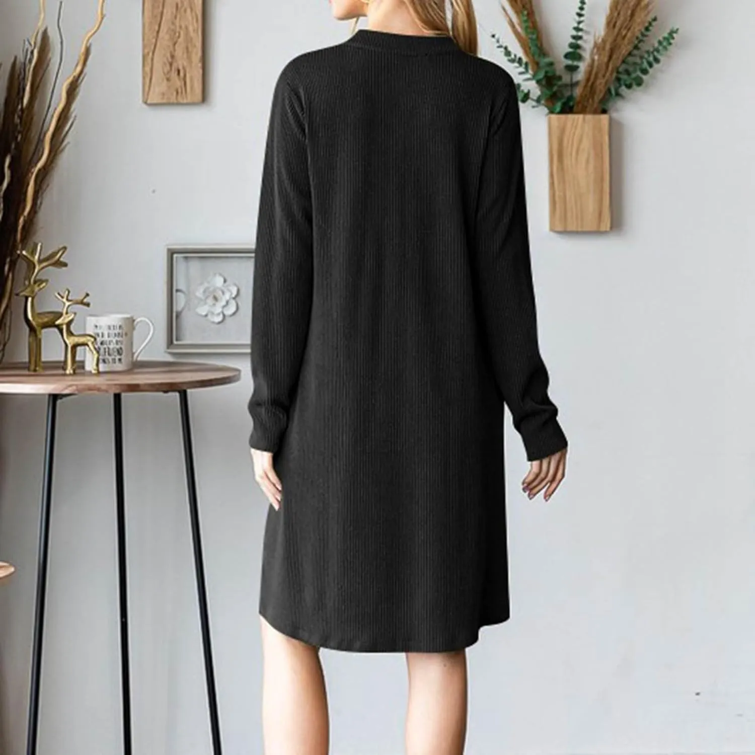 Long Sleeve Dress for Women V Neck Casual Loose Textured Mini Dresses 2025 Fashion Summer Sundress Shirt Dresses