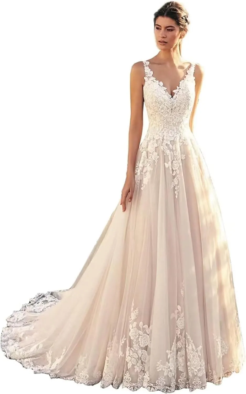 Long Sleeves Wedding Dresses for Bride 2025 Boho Beach A-Line Appliques Lace Bridal Ball Gowns with Train