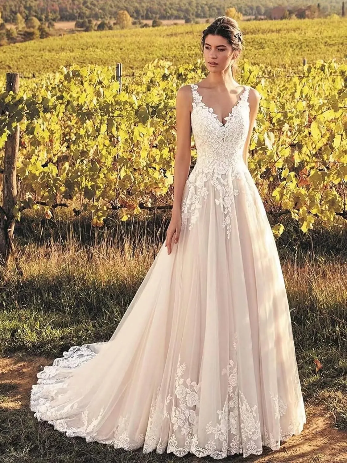 Long Sleeves Wedding Dresses for Bride 2025 Boho Beach A-Line Appliques Lace Bridal Ball Gowns with Train