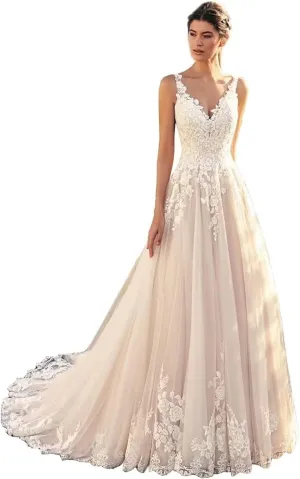 Long Sleeves Wedding Dresses for Bride 2025 Boho Beach A-Line Appliques Lace Bridal Ball Gowns with Train