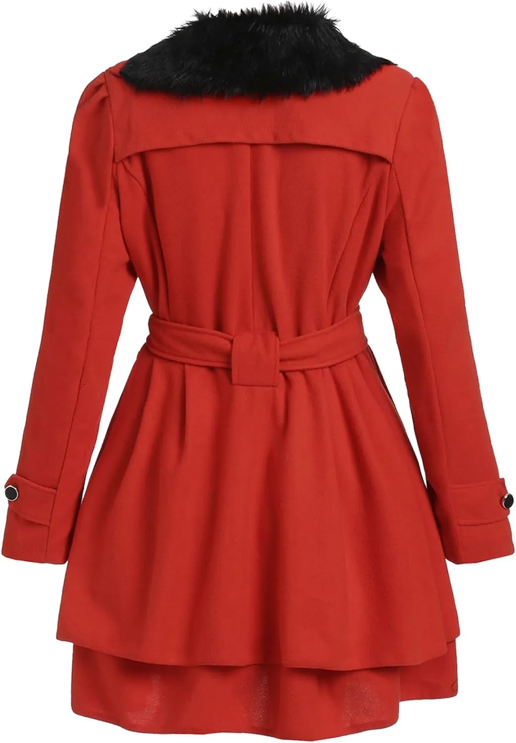 MakeMeChic Women's Petite Faux Fur Double Breasted Trench Coat Laryered Hem Jacket Outwear with Belt