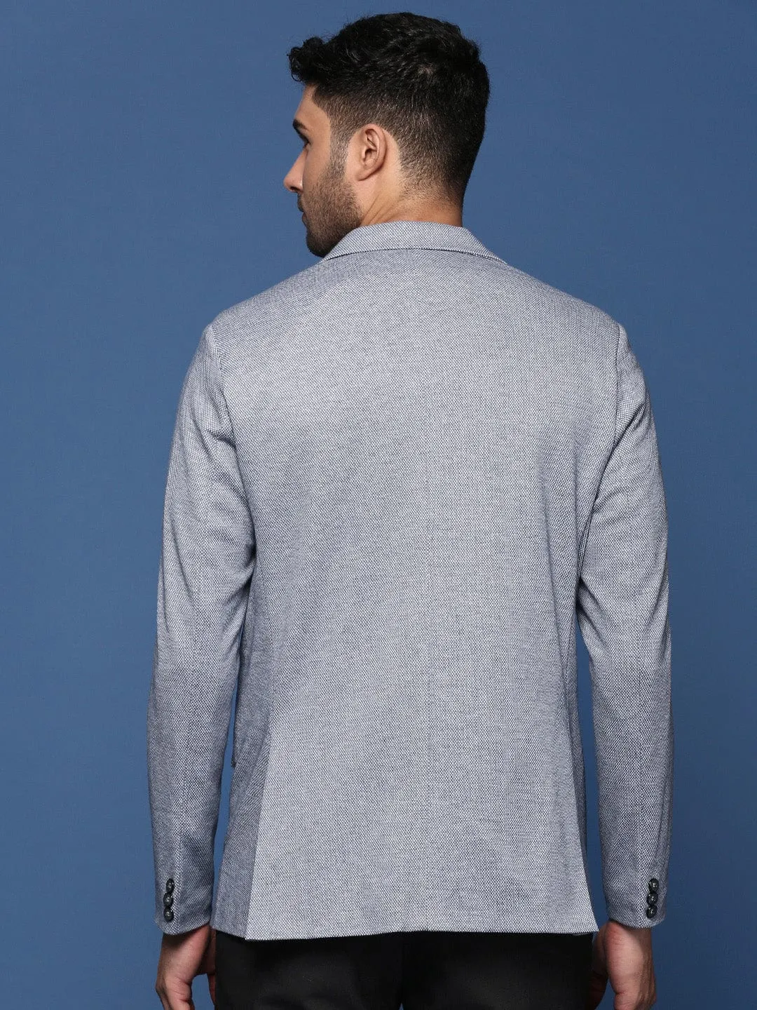 Men Blue Single Breasted Slim Fit Blazer