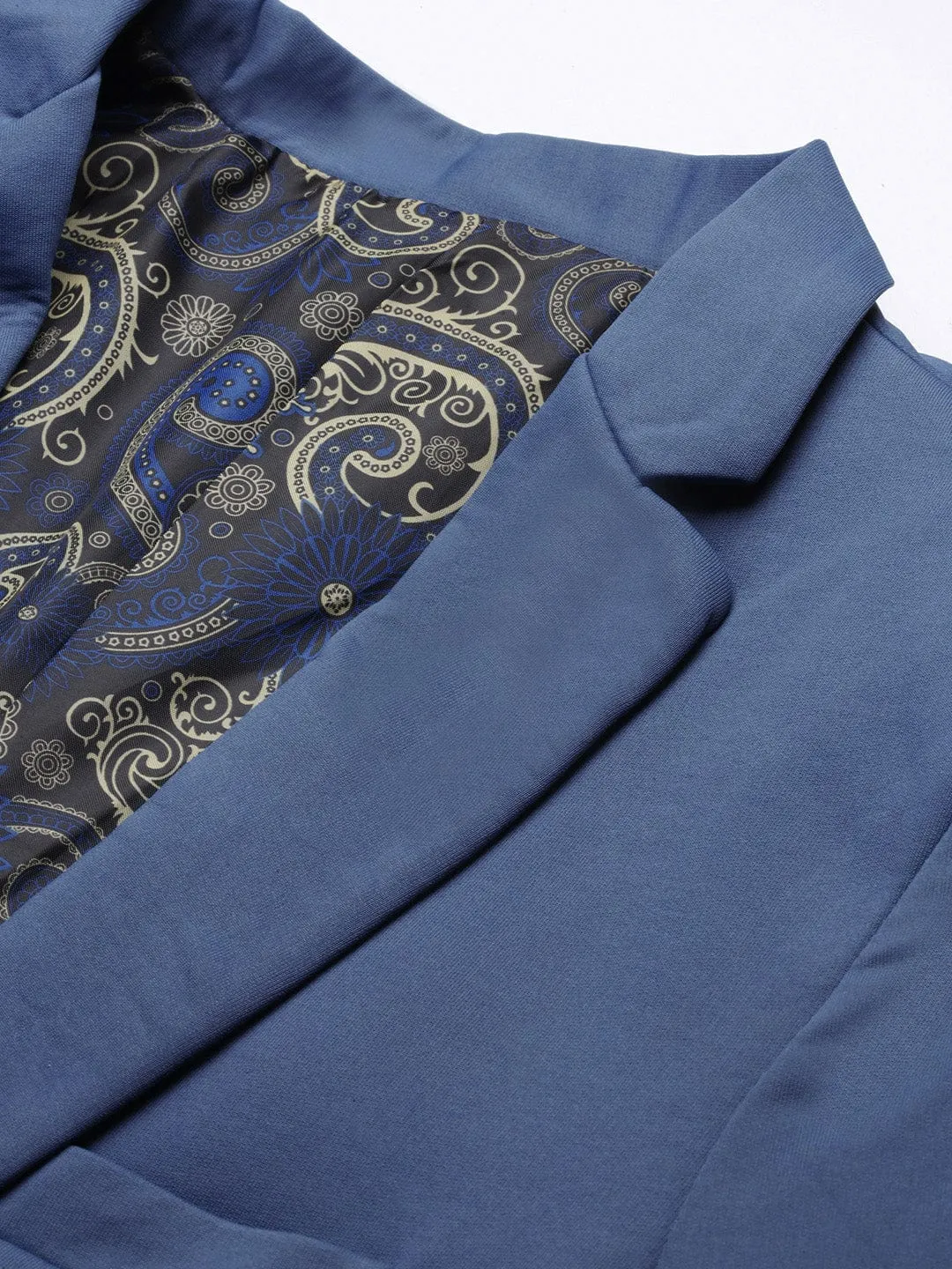 Men Blue Slim Fit Cotton Single Breasted Blazer
