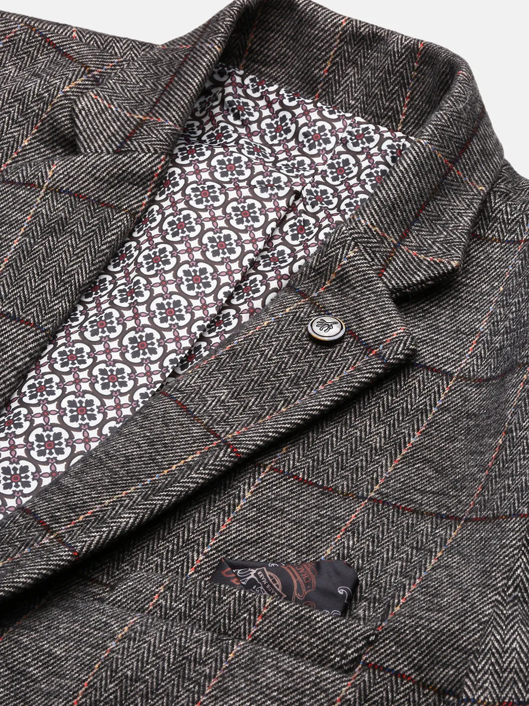 Men Brown Slim Fit Checked Single Breasted Blazer