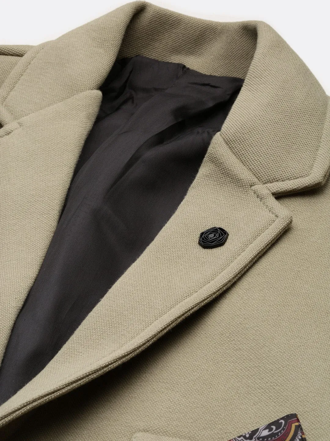 Men Green Slim-Fit Notched Lapel Collar Single Breasted Casual Blazer