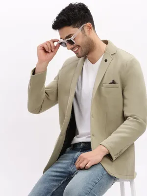 Men Green Slim-Fit Notched Lapel Collar Single Breasted Casual Blazer