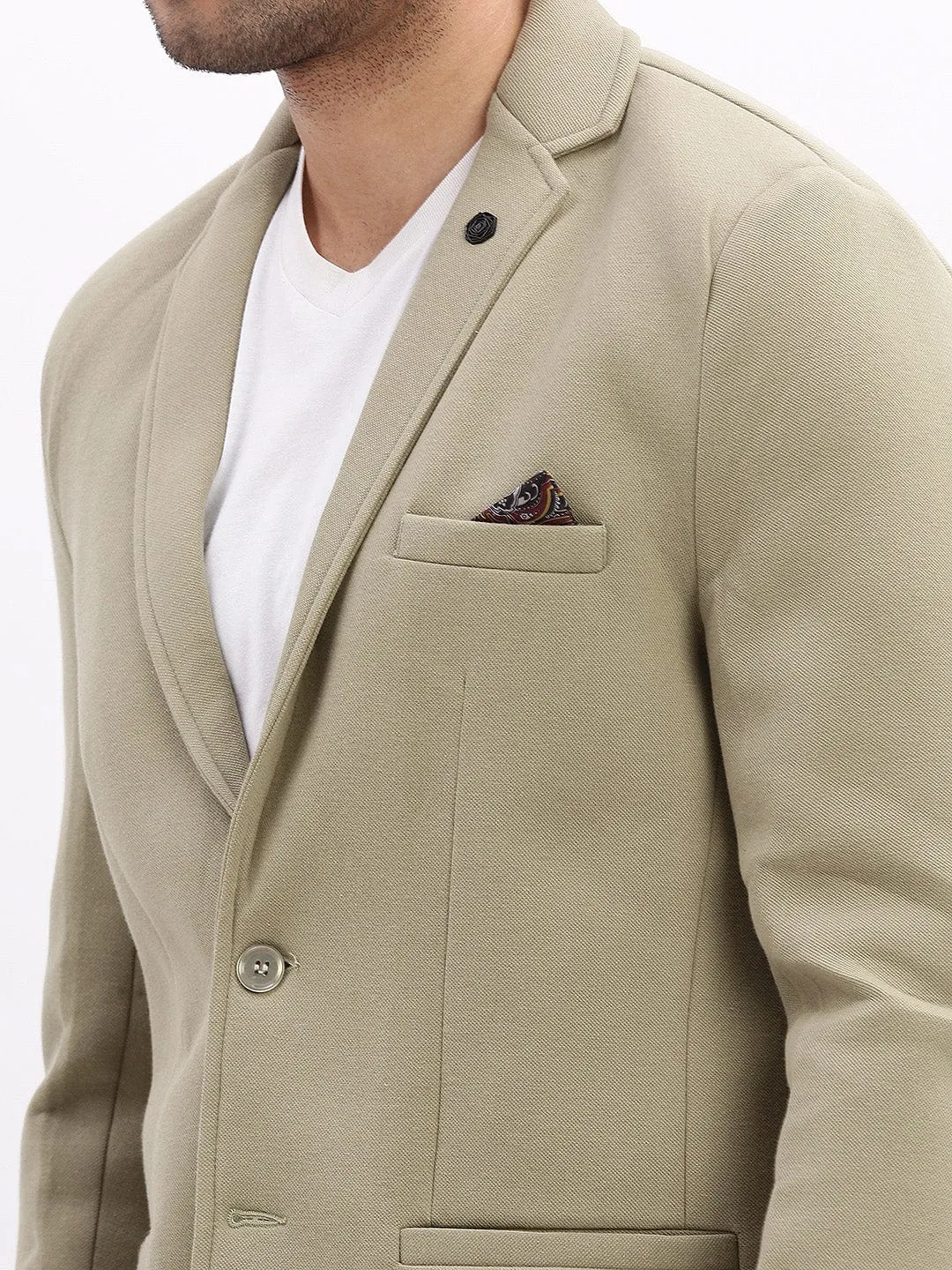 Men Green Slim-Fit Notched Lapel Collar Single Breasted Casual Blazer