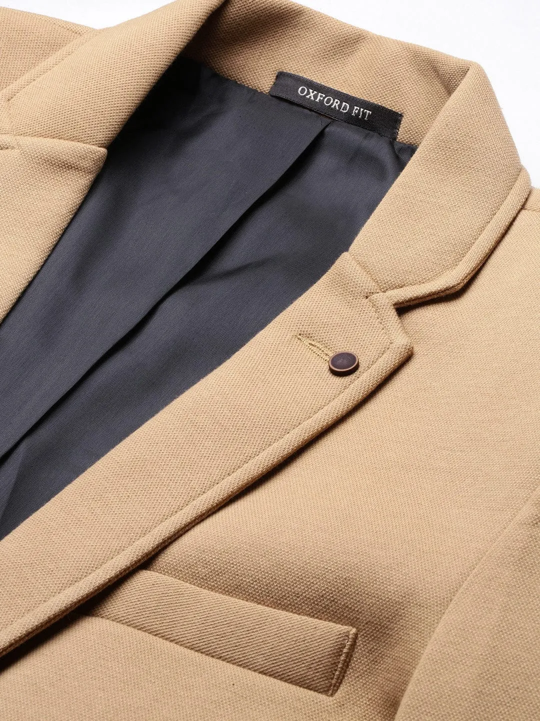 Men Khaki Notched Lapel Slim Fit Single Breasted Blazer