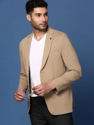 Men Khaki Slim Fit Single Breasted Cotton Blazer
