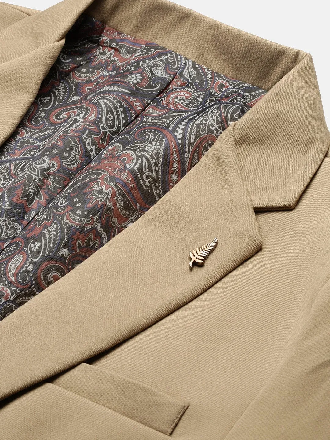 Men Khaki Slim Fit Single Breasted Cotton Blazer