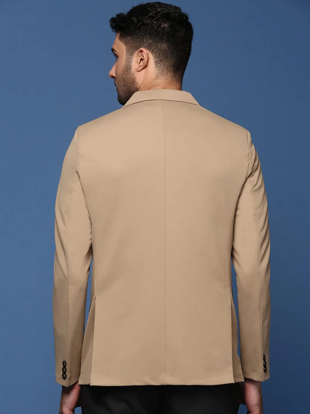 Men Khaki Slim Fit Single Breasted Cotton Blazer