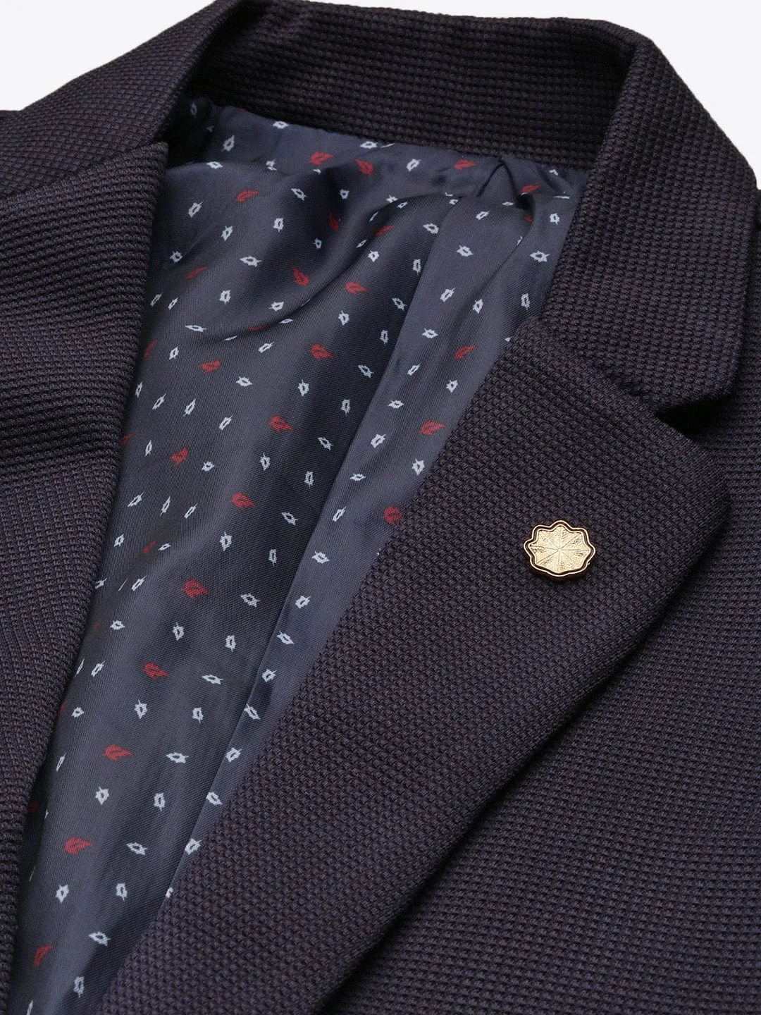 Men Navy Blue Slim-Fit Notched Lapel Collar Single Breasted Cotton Casual Blazer