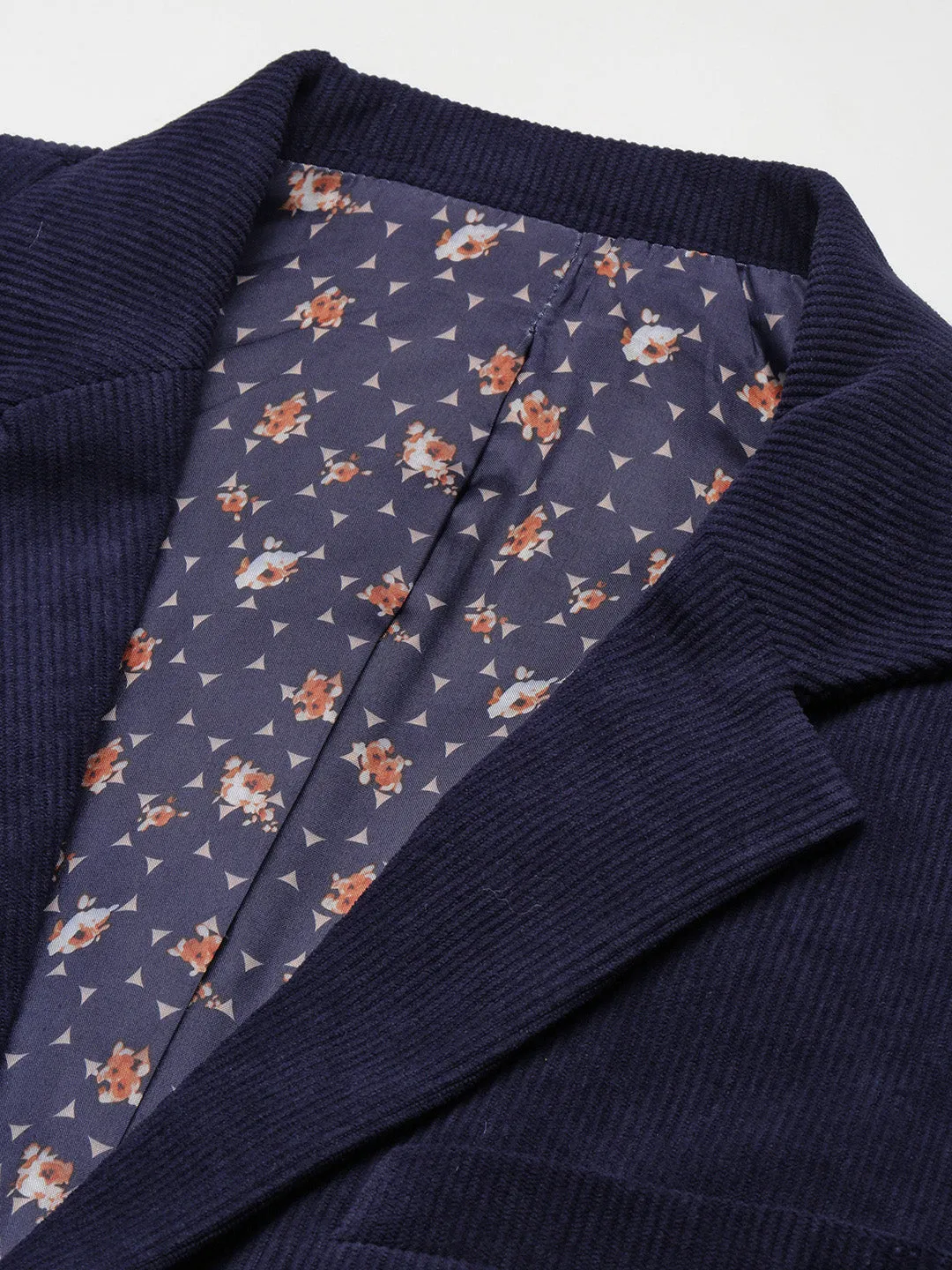 Men Navy Blue Solid Single Breasted Blazer