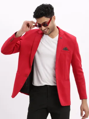 Men Red Single Breasted Notched Lapel Collar Casual Blazer
