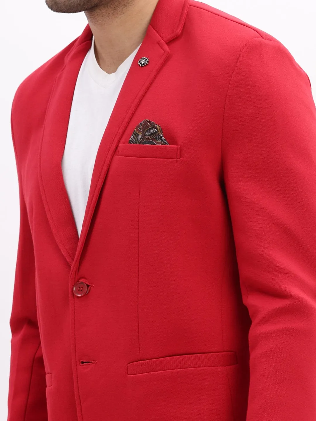 Men Red Single Breasted Notched Lapel Collar Casual Blazer