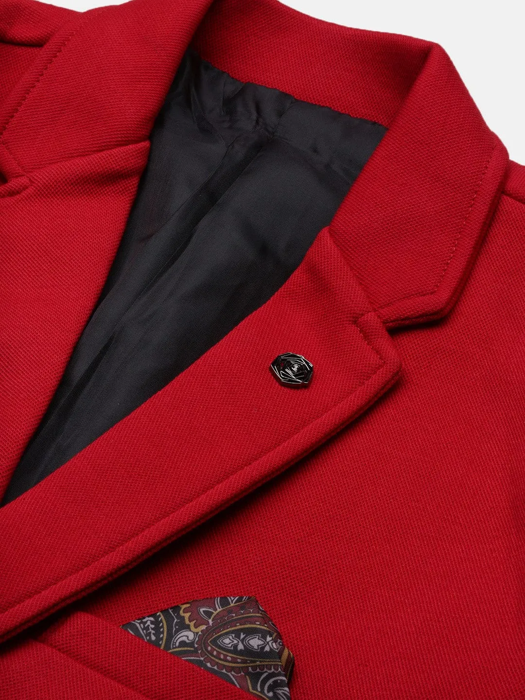 Men Red Single Breasted Notched Lapel Collar Casual Blazer