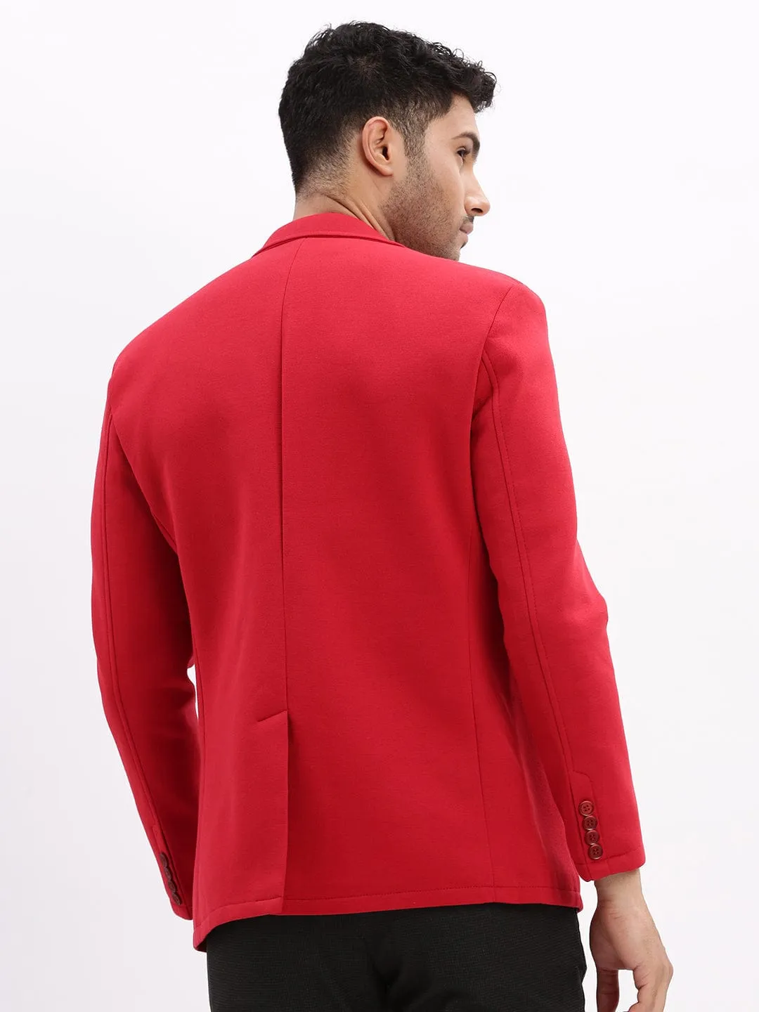Men Red Single Breasted Notched Lapel Collar Casual Blazer
