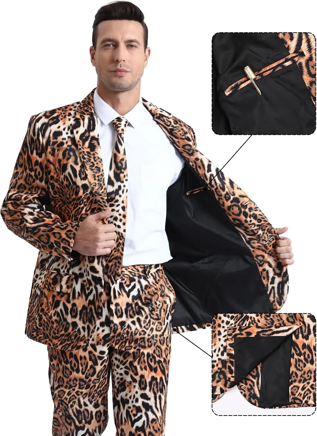 Men's 3-Piece Halloween & Christmas Suit, Two Button Jacket & Pants & Tie