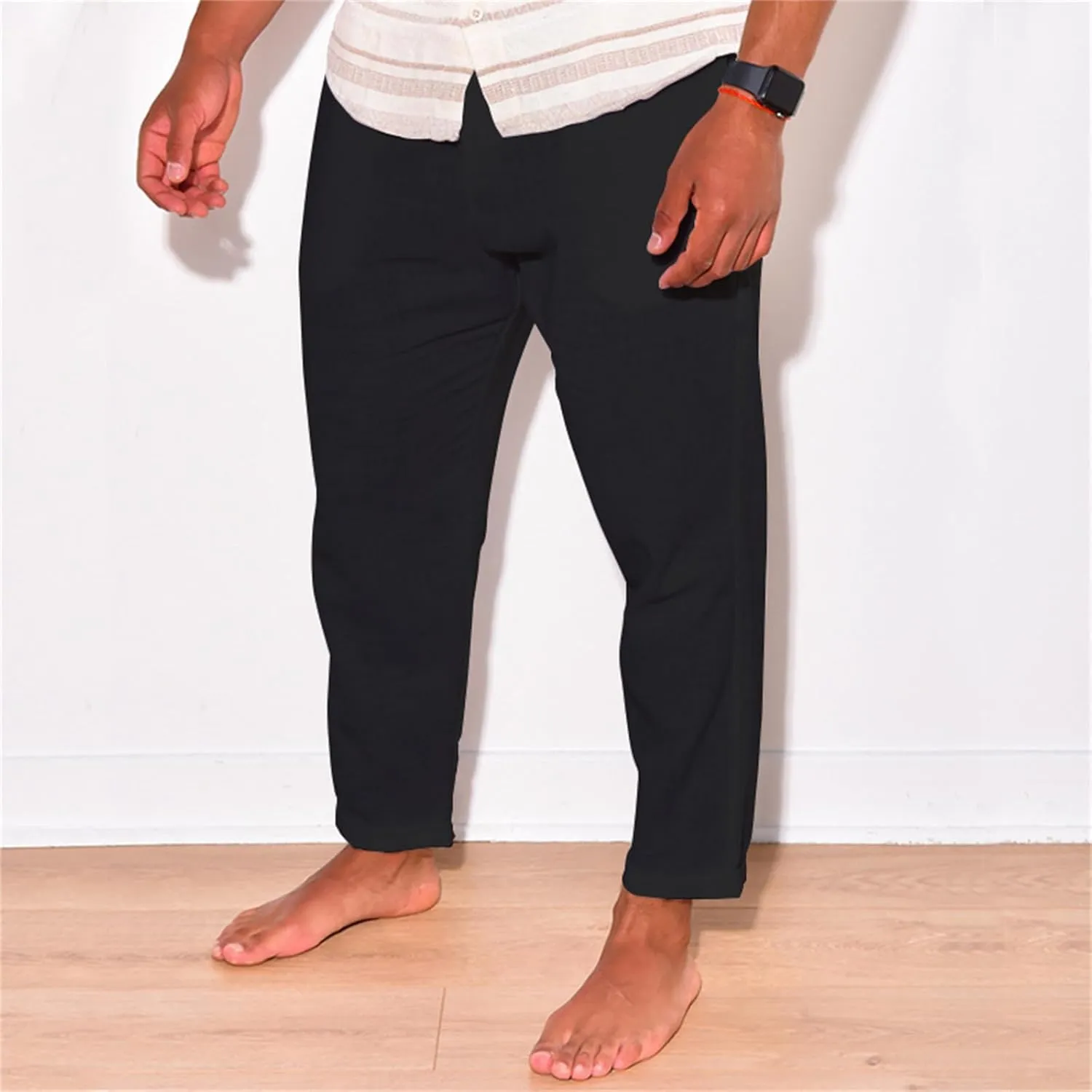 Men's Linen Cotton Pants Casual Beach Trousers Fit Elastic Waist Joggers Drawstring Pants for All Season