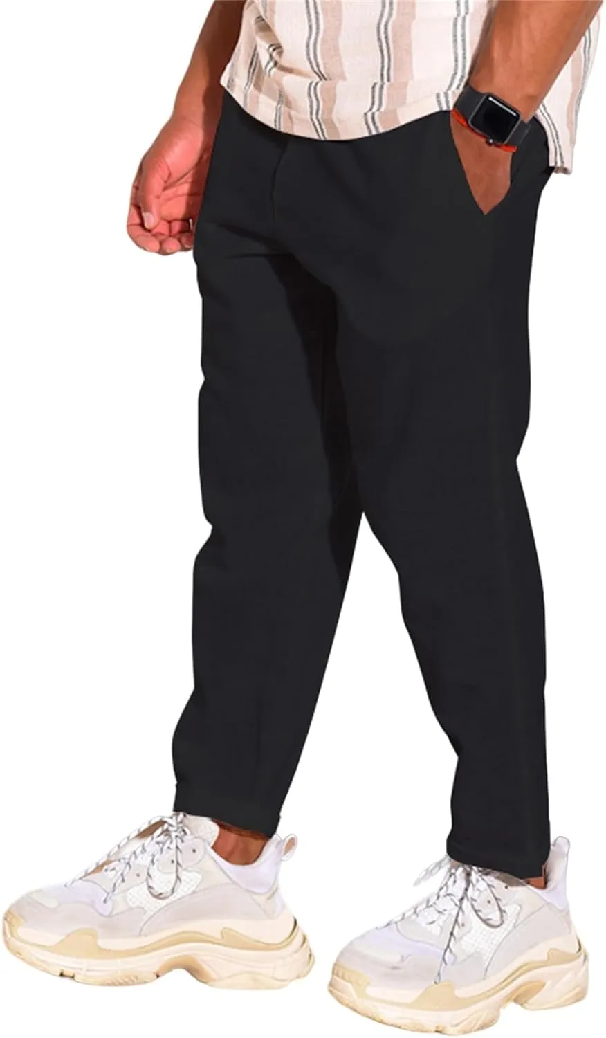 Men's Linen Cotton Pants Casual Beach Trousers Fit Elastic Waist Joggers Drawstring Pants for All Season