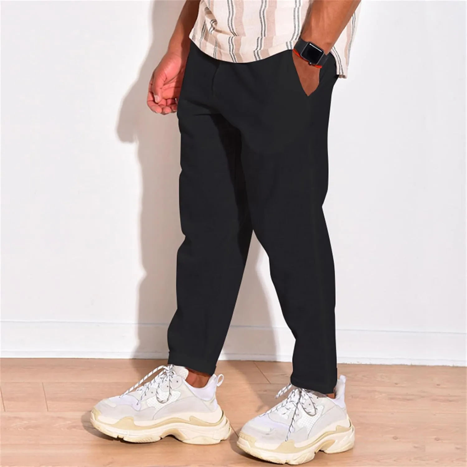 Men's Linen Cotton Pants Casual Beach Trousers Fit Elastic Waist Joggers Drawstring Pants for All Season