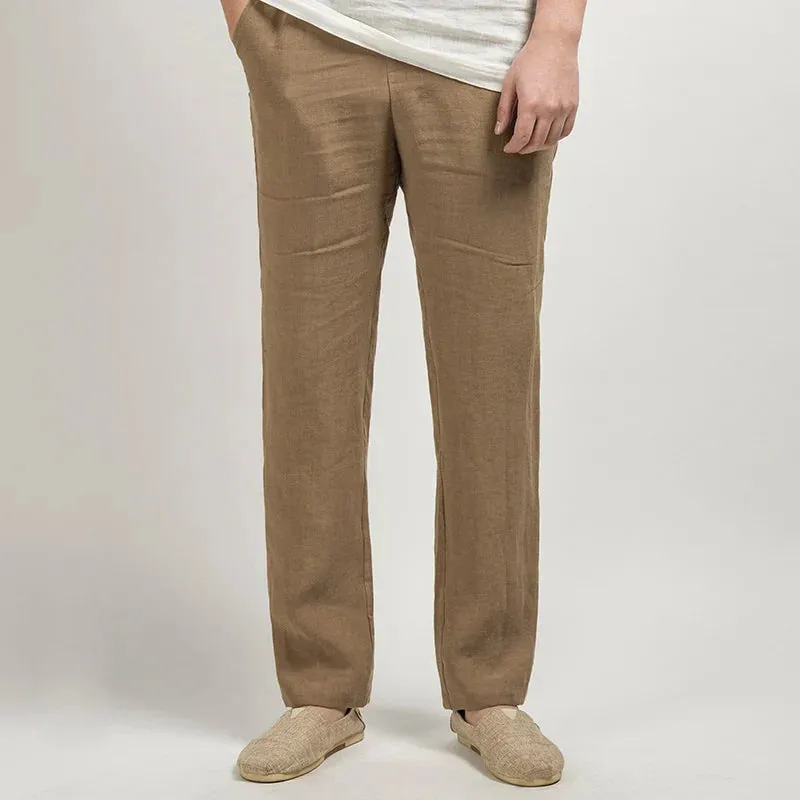 Mens Linen Trousers  Relaxed Straight Fit  Breathable Lightweight Full Length