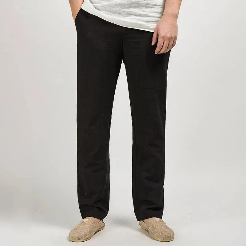 Mens Linen Trousers  Relaxed Straight Fit  Breathable Lightweight Full Length