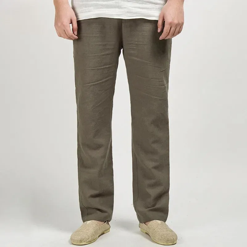 Mens Linen Trousers  Relaxed Straight Fit  Breathable Lightweight Full Length