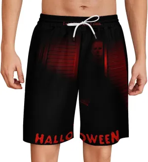 Men's Short Sweatpants Halloween Michael Myers Beachwear Hawaiian Short Pants Swimsuits Beach Shorts with Pockets