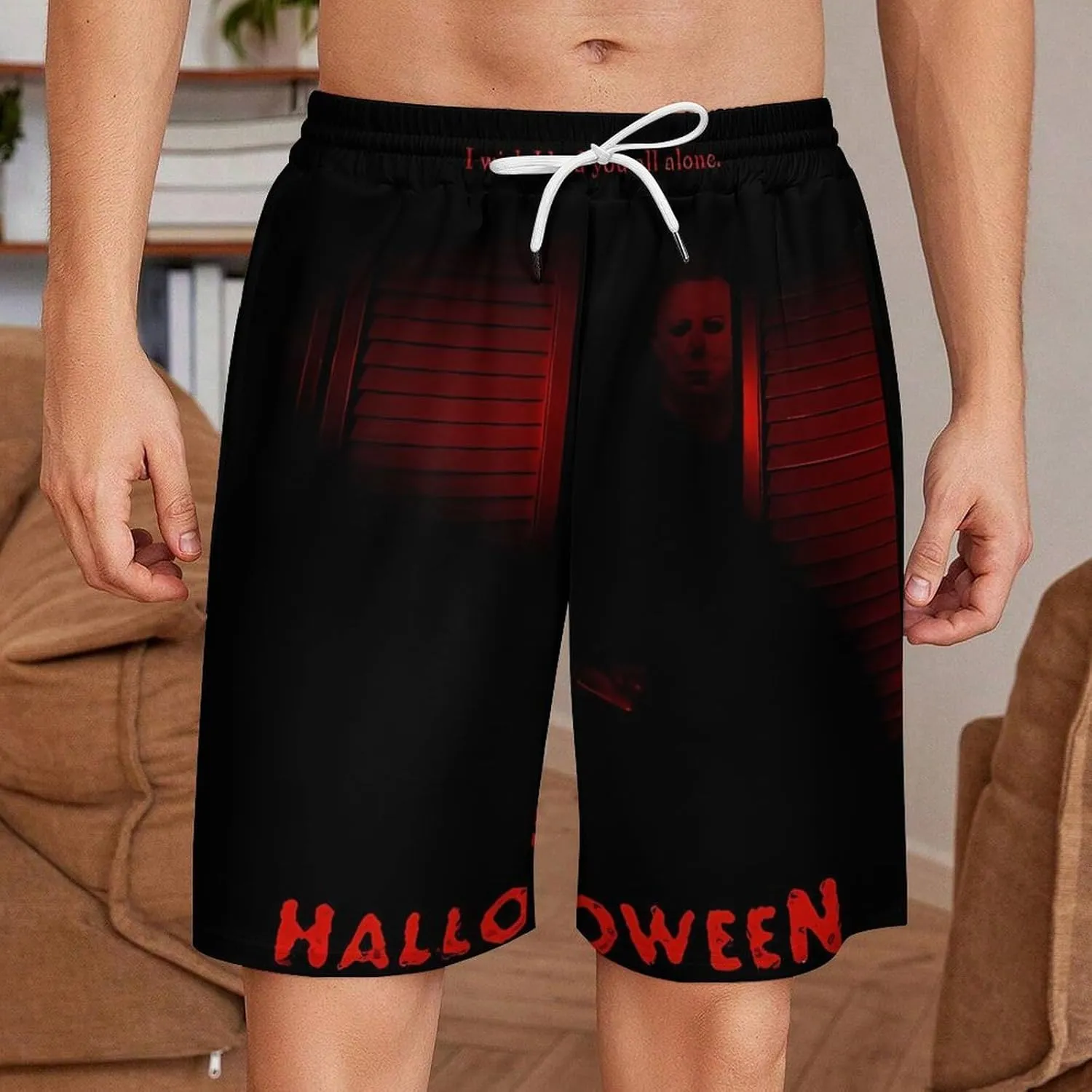 Men's Short Sweatpants Halloween Michael Myers Beachwear Hawaiian Short Pants Swimsuits Beach Shorts with Pockets