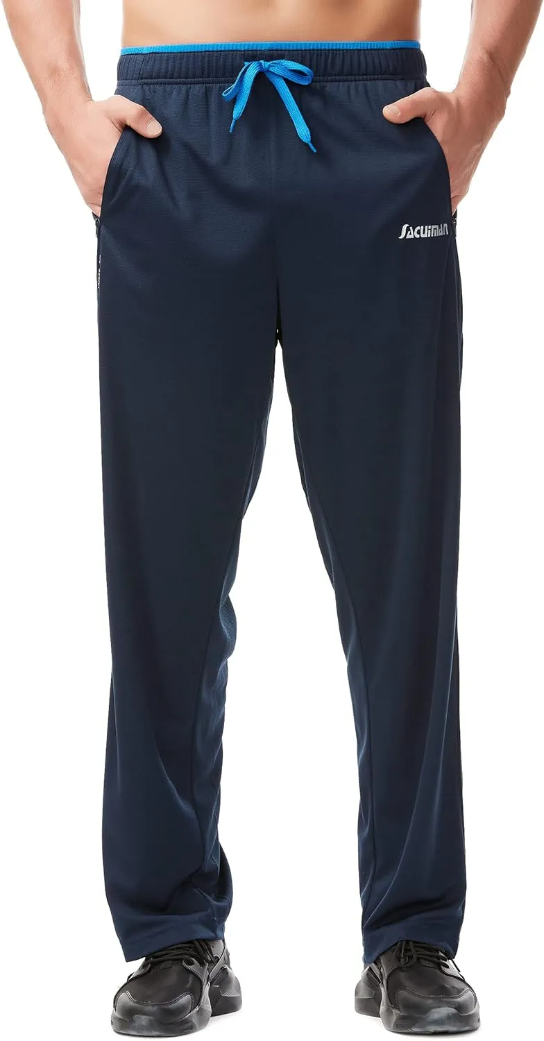 Mens Sweatpants with Zipper Pockets Open Bottom Athletic Pants for Workout,Running,Training,Jogging,Gym