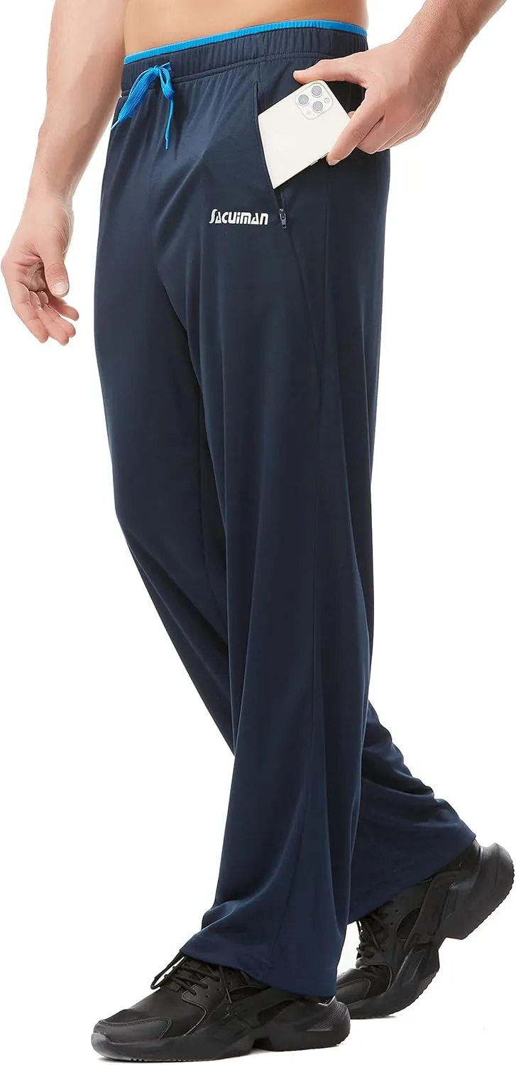 Mens Sweatpants with Zipper Pockets Open Bottom Athletic Pants for Workout,Running,Training,Jogging,Gym