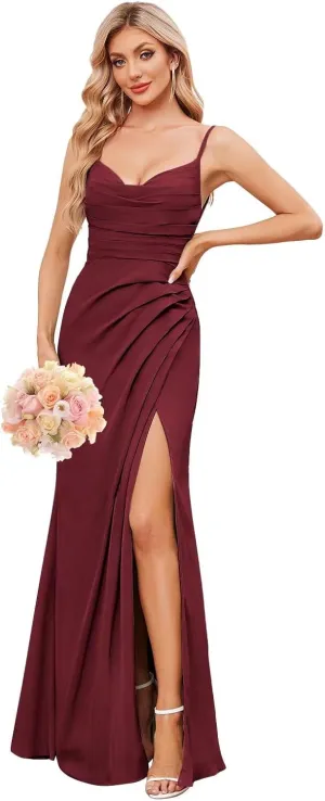 Mermaid Bridesmaid Dresses for Women Long Chiffon Ruched Evening Formal Gowns with Slit