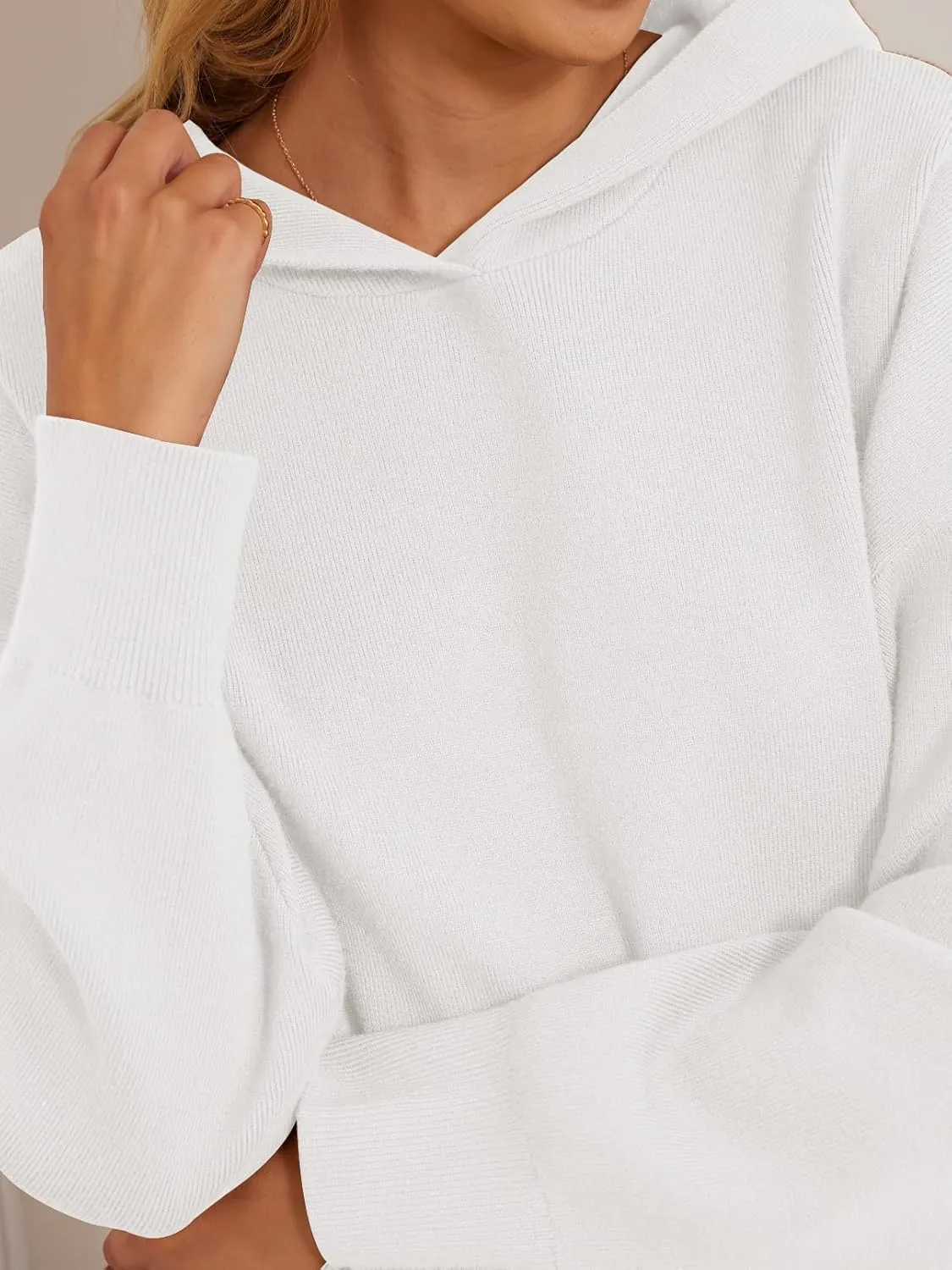 MEROKEETY Women's 2024 Fall Oversized Hoodie Long Sleeve Pullover Sweater Ribbed Knit Sweatshirt with Pockets