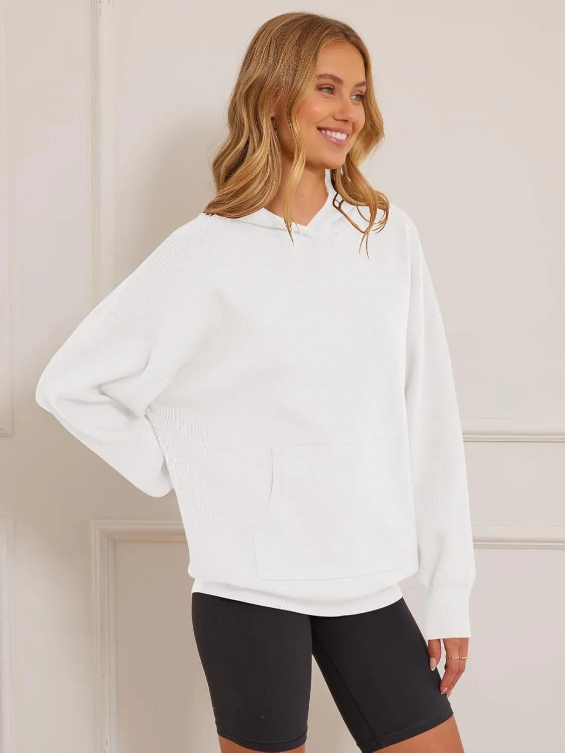 MEROKEETY Women's 2024 Fall Oversized Hoodie Long Sleeve Pullover Sweater Ribbed Knit Sweatshirt with Pockets