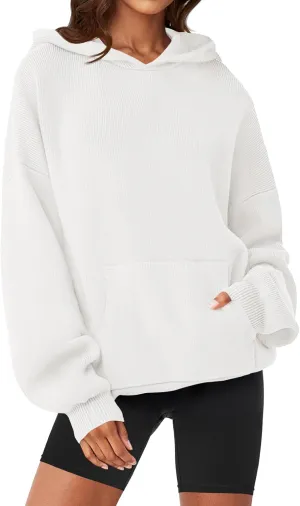 MEROKEETY Women's 2024 Fall Oversized Hoodie Long Sleeve Pullover Sweater Ribbed Knit Sweatshirt with Pockets