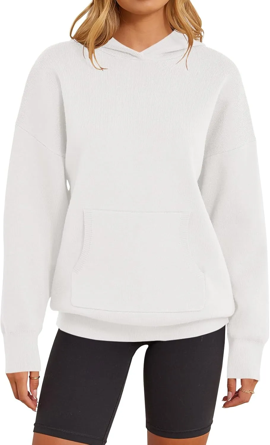 MEROKEETY Women's 2024 Fall Oversized Hoodie Long Sleeve Pullover Sweater Ribbed Knit Sweatshirt with Pockets