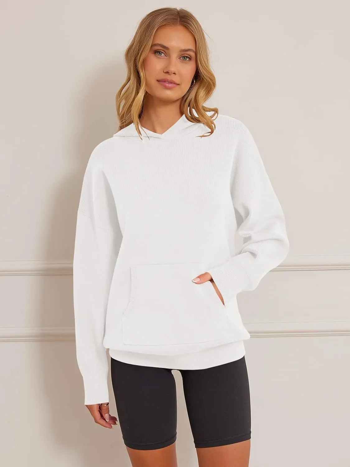 MEROKEETY Women's 2024 Fall Oversized Hoodie Long Sleeve Pullover Sweater Ribbed Knit Sweatshirt with Pockets