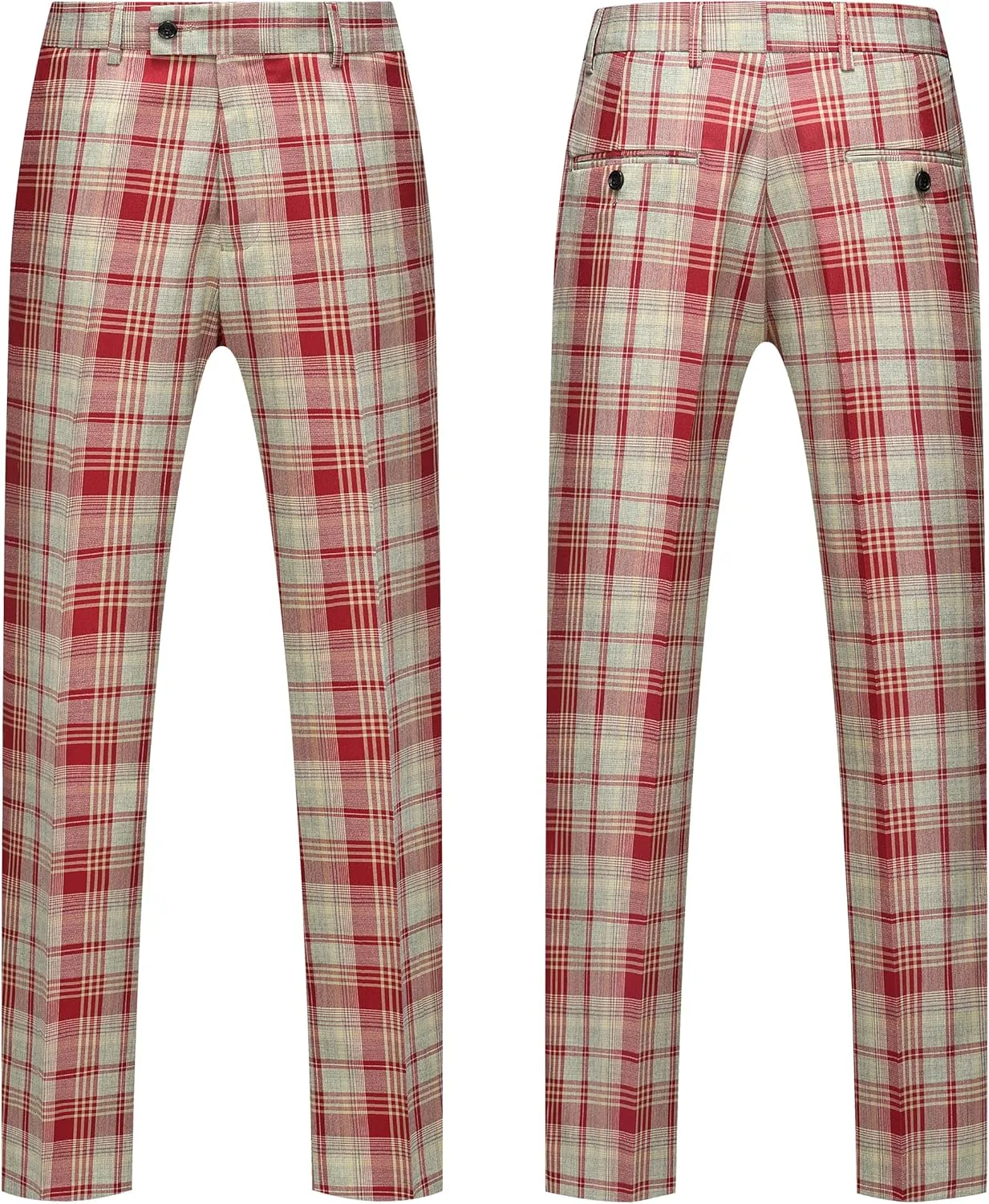 MOGU Mens 3-Piece Slim Fit Plaid Suit - Blazer, Vest, and Pants Set for Wedding Prom Casual