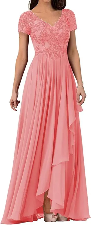 Mother of The Bride Dress Formal Dress Chiffon V Neck Evening Gown Lace Wedding Guest Dresses for Women
