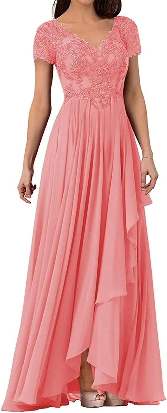 Mother of The Bride Dress Formal Dress Chiffon V Neck Evening Gown Lace Wedding Guest Dresses for Women