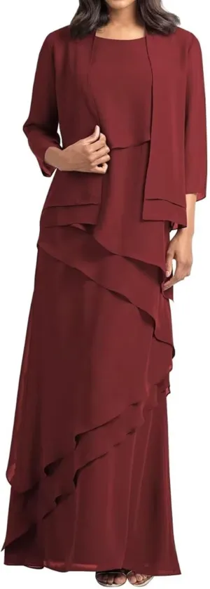 Mother of The Bride Dresses for Women Chiffon Wedding Guest Dress 3/4 Sleeve Ruffle Mother of The Groom Dress