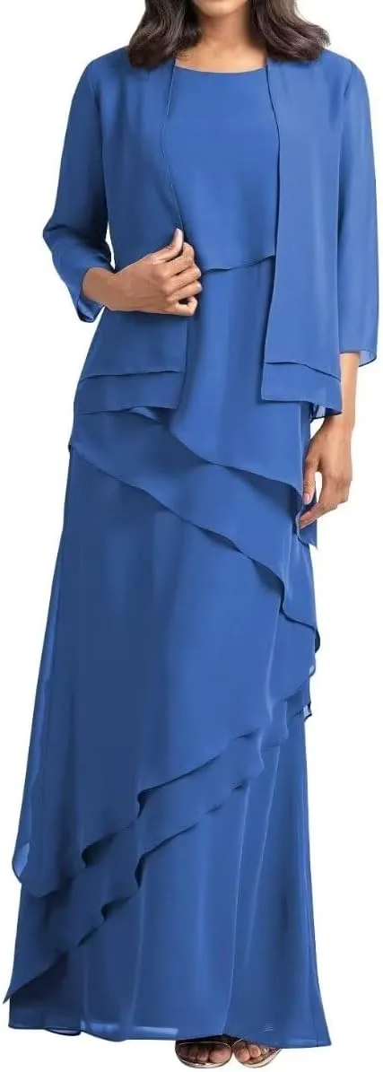 Mother of The Bride Dresses for Women Chiffon Wedding Guest Dress 3/4 Sleeve Ruffle Mother of The Groom Dress