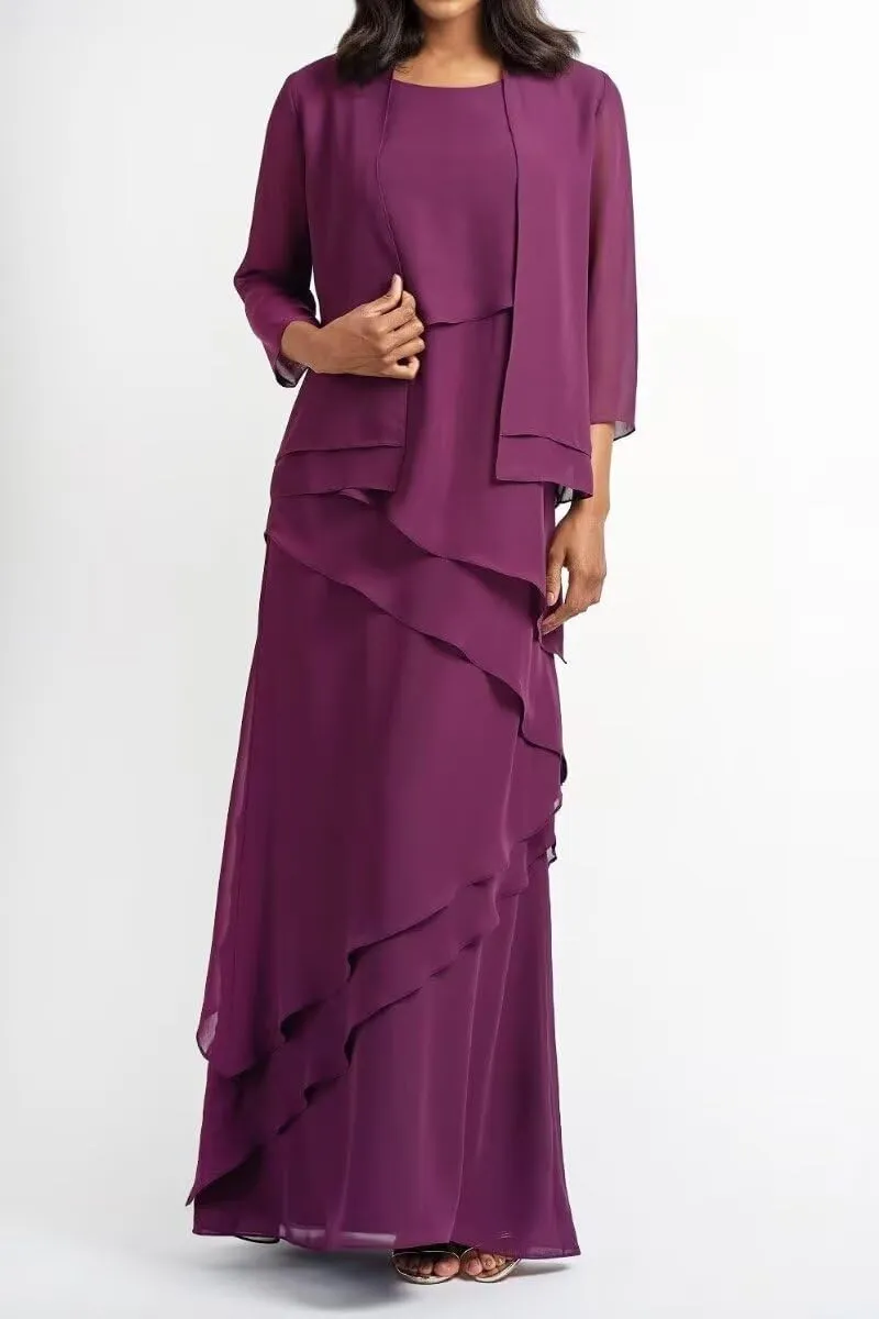 Mother of The Bride Dresses for Women Chiffon Wedding Guest Dress 3/4 Sleeve Ruffle Mother of The Groom Dress