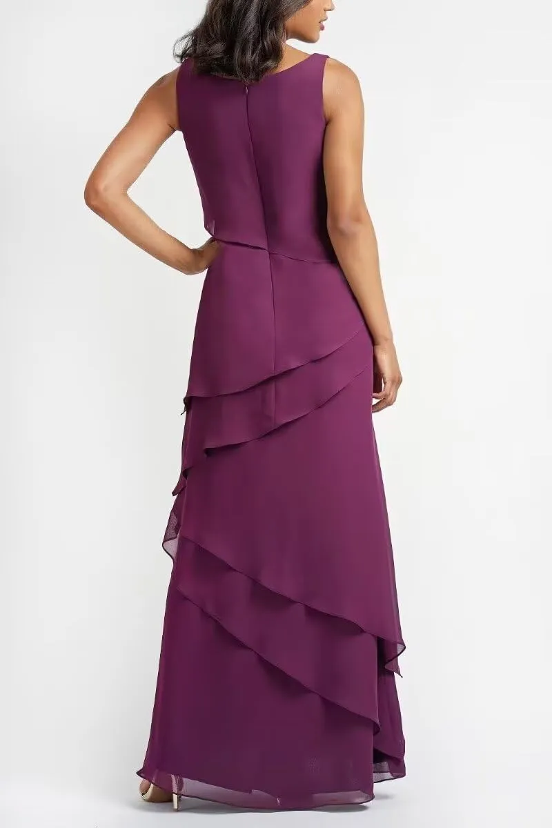 Mother of The Bride Dresses for Women Chiffon Wedding Guest Dress 3/4 Sleeve Ruffle Mother of The Groom Dress
