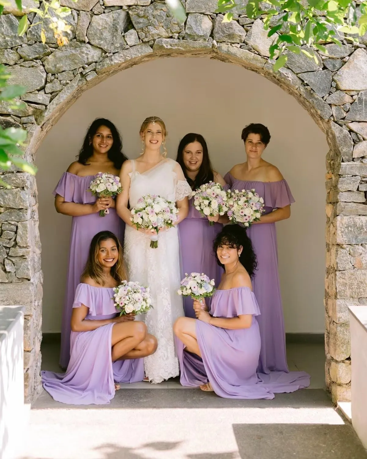 MYDRESS Off The Shoulder Bridesmaid Dresses with Slit A Line Chiffon Long Formal Evening Dress