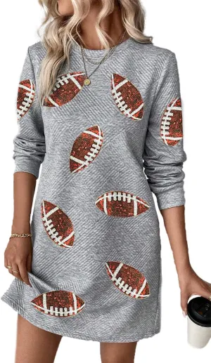 OCSTRADE Rugby Football Sequin Dress for Women Textured Long Sleeve Sweatshirt Dress Trendy Girls 2024 Fall Mini Dresses